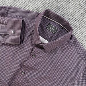 7Diamonds 4 Way Stretch Mens Large Purple Geometric Print Button Down Shirt L